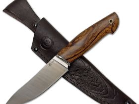 Кованый нож Кайман, сталь М398, рукоять айронвуд, мельхиор