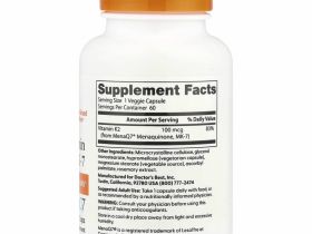 Doctor's Best, натуральный витамин K2 MK-7 с MenaQ7, 100 мкг, 60 вегетарианских капсул