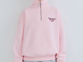 Толстовка с принтом и воротником на молнии, Розовый