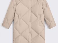 Пуховое пальто с воротником-стойкой и капюшоном