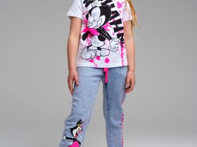 Брюки текстильные джинсовые для девочек