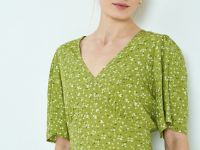 Мини-платье с принтом и рюшами, Зеленый