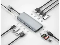 Адаптер WIWU Alpha 12 в 1 USB-C HUB на USB 3.0*3/USB 2.0*3/HDMI/SD/Micro SD/Type-C/LAN/3.5 Stereo (Gray)
