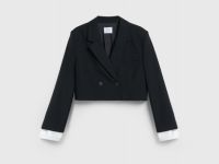 Жакет с контрастными манжетами для девочек, Черный