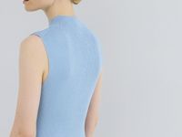 Вязаное платье в рубчик с воротником-стойкой, Голубой