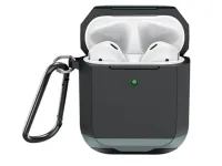 Чехол WiWU Defender Strong Metal для AirPods 2 противоударный с карабином (черный/серый)