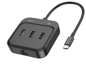 Адаптер Hoco HB37 Easy 6 в 1 HDTV/RJ45/USB3.0/2xUSB2.0/PD100W + кабель Type-C (черный)