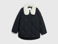 Стёганая куртка с меховым воротником, Черный