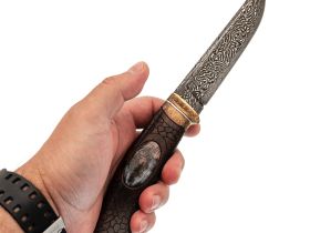 Авторский нож Ягуар, сталь мозаичный дамаск, подарочная шкатулка