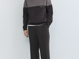 Свитшот колор-блок с надписью, Коричневый