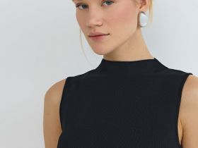 Вязаное платье с драпированной юбкой, Черный