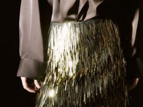 Мини-юбка с длинными пайетками, Золотой