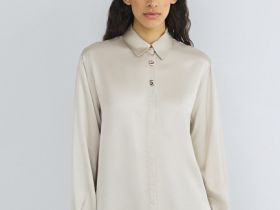 Сатиновая блузка из вискозы, Бежевый