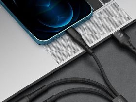 Кабель Deppa Armor 3 в 1 USB-A - micro-USB/USB-C/Lightning, 2м черный
