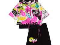 Комплект трикотажный для девочек: майка, шорты, фуфайка (футболка)