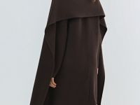 Длинное двубортное пальто с шарфом, Коричневый