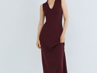 Вязаное платье с воротником-поло, Фиолетовый