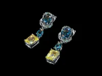 Серьги из серебра с топазами, фианитами и цитринами э0681сг01260380