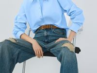 Рубашка из хлопка, Голубой