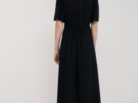 Льняное платье с разрезом спереди, Черный