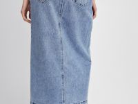 Джинсовая юбка макси с разрезом