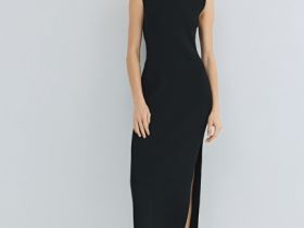 Вязаное платье в рубчик с горловиной-стойкой, Черный