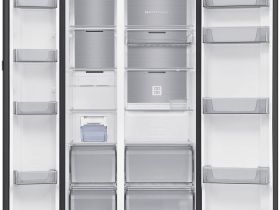 Холодильник Samsung Side-by-Side с автоматически открывающимися дверьми, 646 л Черное стекло