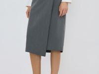 Прямая юбка миди на запах, Серый