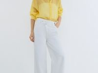 Широкие джинсы с асимметричной застёжкой, Белый