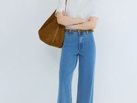 Укороченные широкие джинсы с эластаном, Голубой