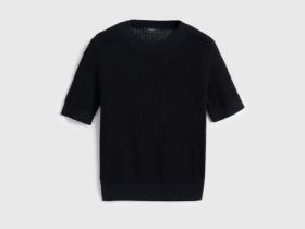 Ажурный джемпер с коротким рукавом, Черный