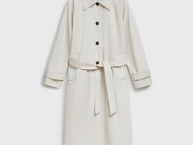 Однобортный длинный плащ, Бежевый