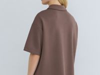 Поло с воротником на молнии, Коричневый
