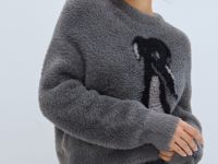 Пушистый джемпер с принтом собаки, Серый