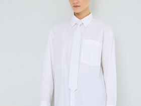 Хлопковая рубашка с галстуком, Белый