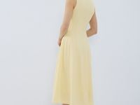 Платье миди с вырезом каре, Желтый