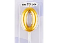 Свеча для торта с держателем MESHU "Цифра 0", 6 см, золотая, блистер