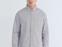 Рубашка в клетку из хлопка оксфорд, Бежевый