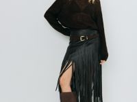 Мини-юбка из искусственной кожи с бахромой, Коричневый