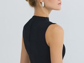 Вязаное платье с драпированной юбкой, Черный