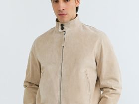 Бомбер из натуральной замши, Бежевый