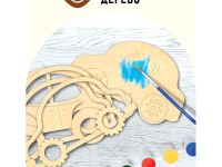 Набор для творчества 3D панно из дерева ТРИ СОВЫ "Машинка", с акриловыми красками и кистями