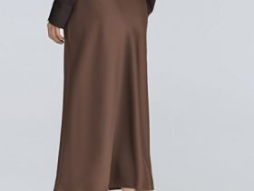 Атласная юбка миди А-силуэта, Коричневый