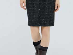 Твидовая юбка миди, Черный