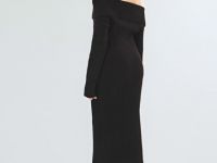 Вязаное платье с открытыми плечами, Черный