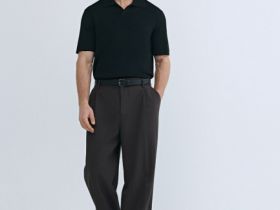 Вязаное поло с коротким рукавом, Черный