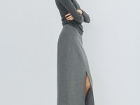 Трикотажная прямая юбка миди, Серый