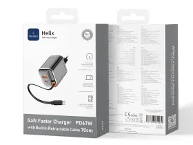 Сетевое зарядное устройство WIWU Helix GaN 2 в1 67W USB/Type-C+ кабель Type-C (Wi-G020) (черный)