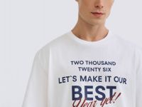 Пижамная футболка с текстовым принтом, Белый