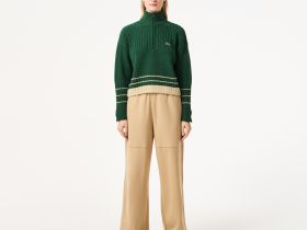 Женский короткий свитер Lacoste на молнии с длинным рукавом